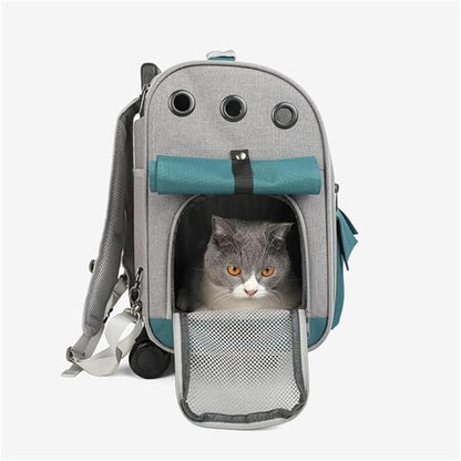 Cat Carrier Backpack with Wheels - Lightweight Breathable Small Dog Bag Trolley Case with Wheels Pet Bag for Airplane Travel Camping Hiking Outdoor Use