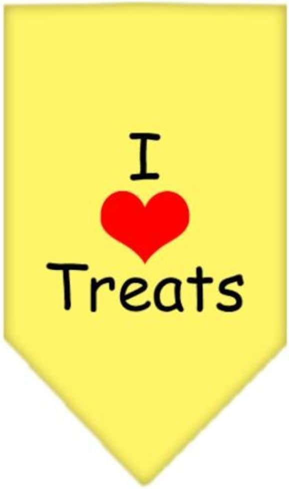 Pet and Dog Bandana Screen Printed, "I Love Treats" Yellow Small