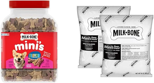 Milk-Bone Mini's Flavor Snacks Dog Treats Bundle: 36 Ounce Canister + 2 Refill Packs