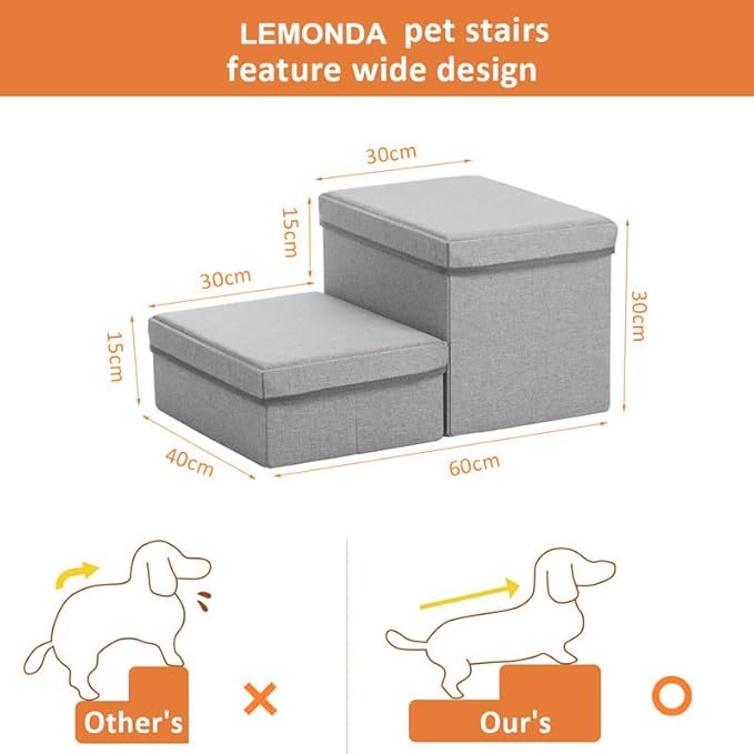 2 Step Folding Dog Step Stairs,Foldable Dog Stairs with 2 Storage Boxes for High Bed & Sofa,Pet Storage Stepper & Safety Ladder for Cats Dogs up to 60 pounds