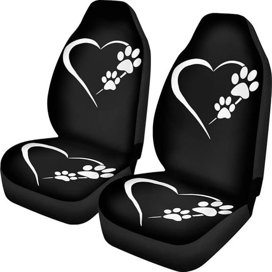 UNICEU 2 Pieces Car Front Seat Covers Animal Dog Paws Heart Print Automotive Decorative Seat Cushion Mats Stretch Fabric