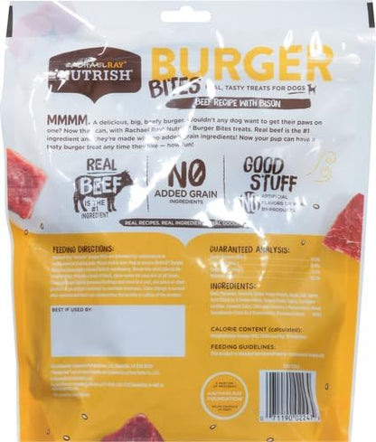 Rachael Ray Nutrish Burger Bites Real Meat Dog Treats, Beef Burger with Bison Recipe, 12 Ounces, Grain Free