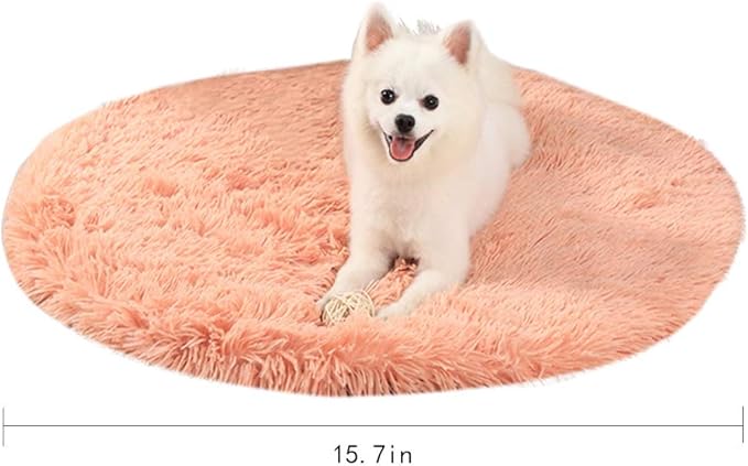 16 Inch Plush Dog Bed Mat Warm Fluffy Round Puppy Crate Pad with Anti-Slip Waterproof Bottom Soft Comfy Pet Kennel Mat for Small and Medium Dogs Sleeping(Orange)