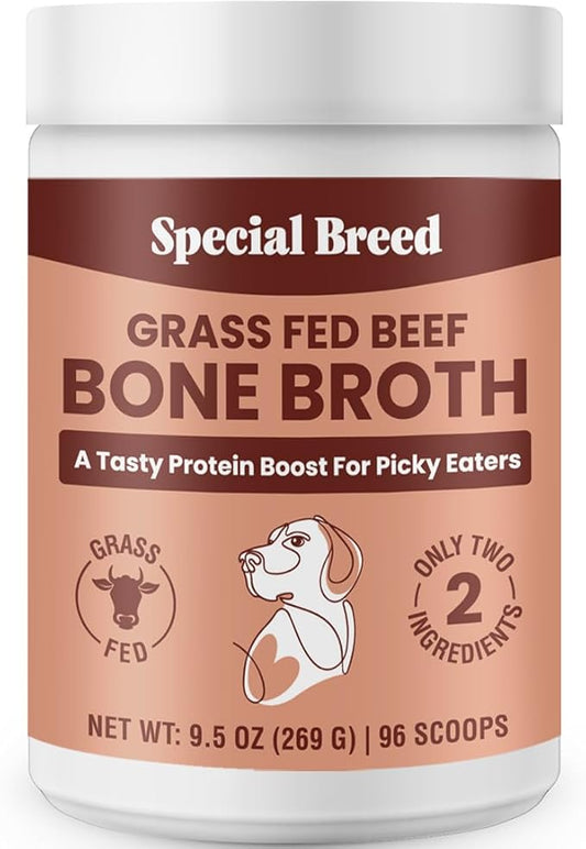 Bone Broth Powder for Dogs and Cats - Dog and Cat Food Topper, Grass Fed Beef Broth Supplement, 9.5 oz