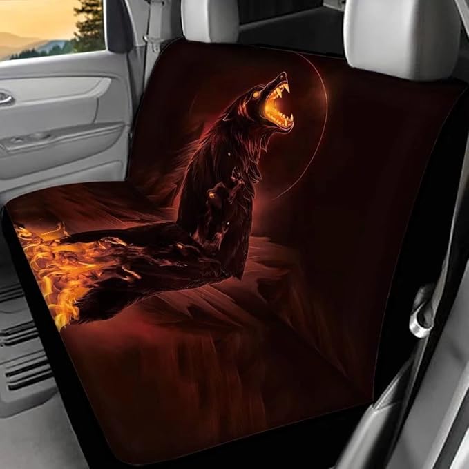 Doojoayie Cool Wolf Print Back Seat Dog Cover for Car