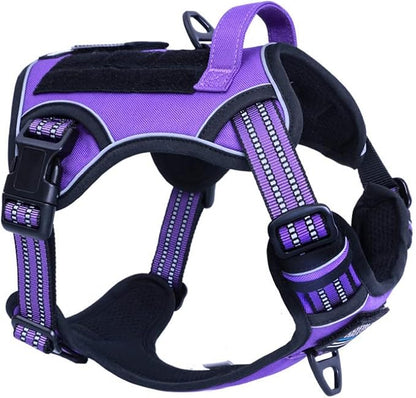 BUMBIN Tactical Dog Harness for Small Dogs No Pull, Famous TIK Tok No Pull Puppy Harness, Fit Smart Reflective Pet Walking Harness for Training, Adjustable Dog Vest Harness with Handle Purple S