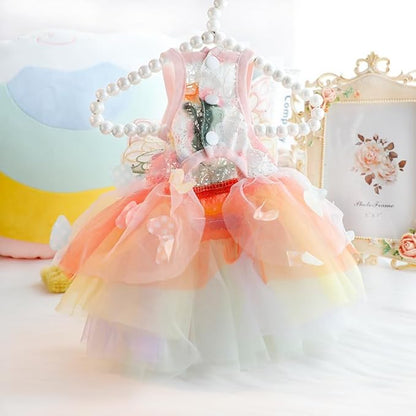 Dog Princess Dresses for Small Dogs Lolita Clothes Butterfly Costume Pet Girl Cute Coat Outfits Summer Costumes Puppy Handmade Skirt Cat Spring (L