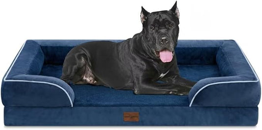 XXL Orthopedic Dog Bed, Waterproof Orthopedic Foam Extra Large Dog Beds, Washable Dog Sofa Bed with Removable Cover & Non-Slip Bottom(XX-Large,Navy Blue)