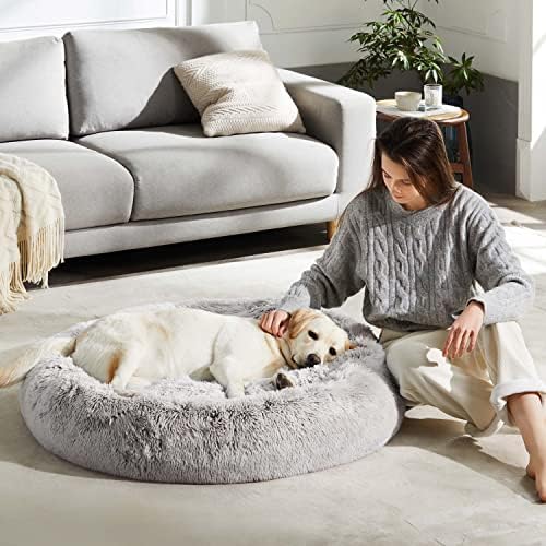 WESTERN HOME WH Calming Dog & Cat Bed, Anti-Anxiety Donut Cuddler Warming Cozy Soft Round Bed, Fluffy Faux Fur Plush Cushion Bed for Small Medium Dogs and Cats