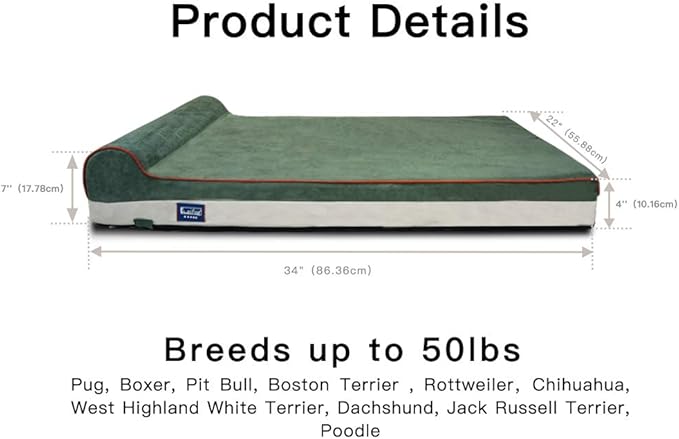 Laifug Orthopedic Memory Foam Dog Bed with Pillow and Durable Water Proof Liner & Removable Washable Cover & Smart Design Medium (34"x22"x7")
