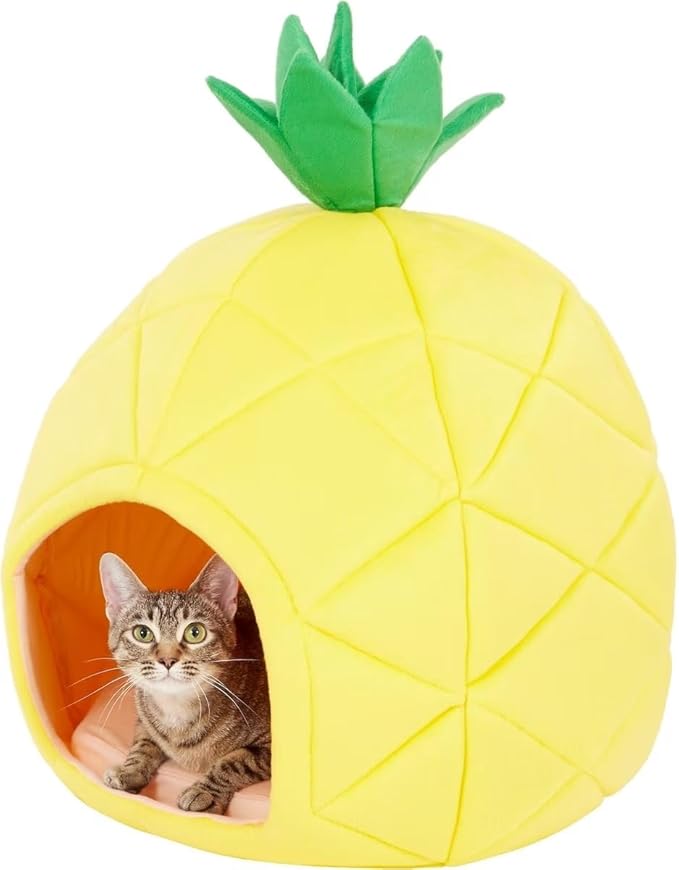 YML Pineapple Pet Bed House for Cat, Kittens, Dogs, and Pupppies, Medium, Yellow