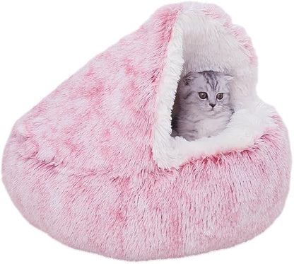 Calming Round Dog Beds &Cat Cave Bed with Hooded Cover 20x20inch)