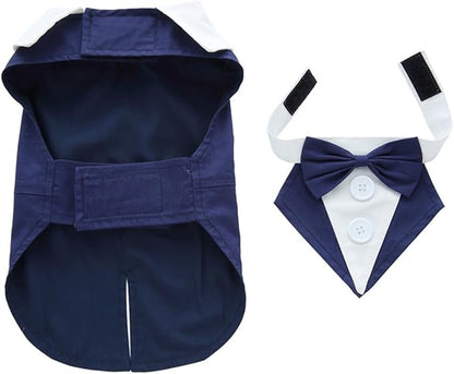 Puppy Tuxedo with Detachable Bowtie Prom Wedding Formal Wear Prince Costume for Small Dog (Large, Blue)