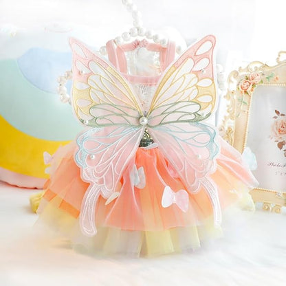 Dog Princess Dresses for Small Dogs Lolita Clothes Butterfly Costume Pet Girl Cute Coat Outfits Summer Costumes Puppy Handmade Skirt Cat Spring (L