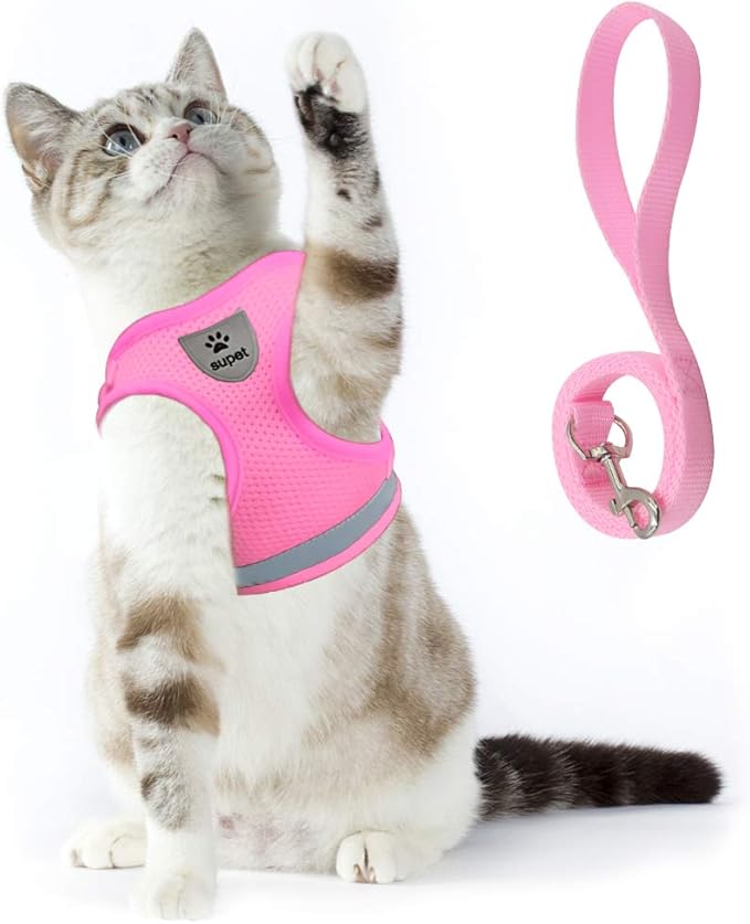 Supet Cat Harness and Leash Set for Walking and Small Dog Soft Mesh Harness Adjustable Vest with Reflective Strap Comfort Fit for Pet Kitten Puppy Rabbit