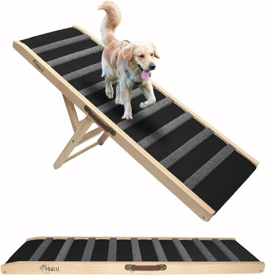 Adjustable Dog Ramp for Bed - Dog Ramp for High Beds, Couches & Cars - Portable Wooden Folding Ramp for Large Dogs up to 200lbs - Non-Slip Fabric - Height Adjustable 13.8" to 27.6" - 47.2" Long