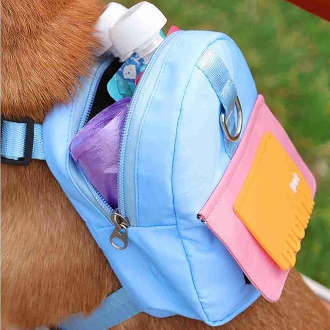 Pet Knapsack, Dog Accessories Cat Supplies Walking Training Adjustable Pet Snack Bag for Camping Hiking Daily Walking(S,Blue)