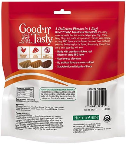 Good 'n' Tasty Triple Flavor Wavy Chips Variety Pack, 10 oz (Pack of 3), Treats for Dogs