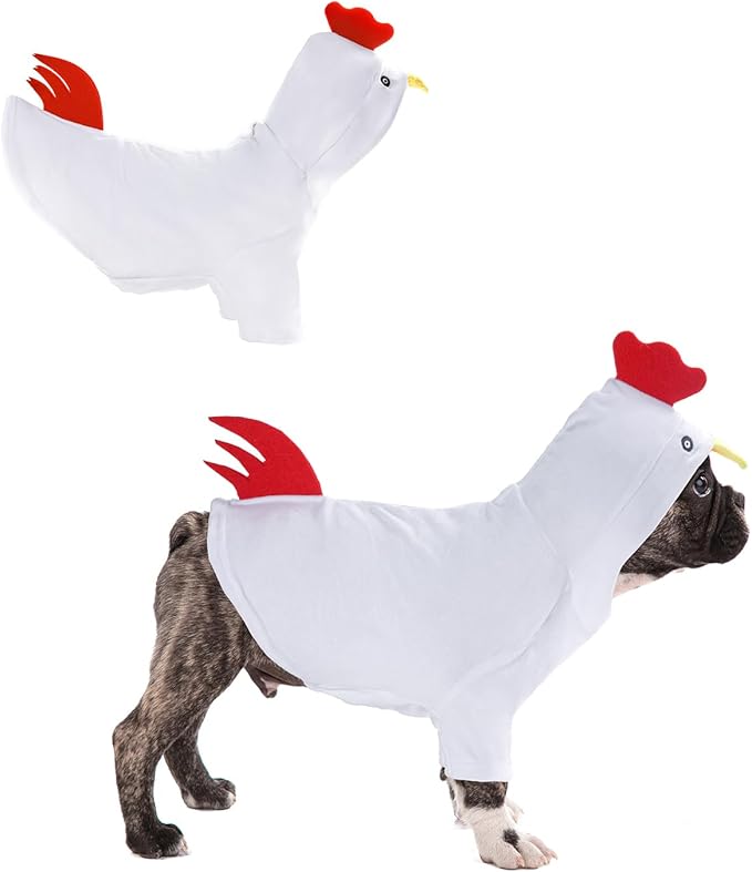 DELIFUR Dog Halloween Chicken Costume - Dog Thanksgiving Hoodies for Small Medium Pet Cute Animal Clothes Cosplay Sweatshirt for Boston Terrier (Chicken, Back: 15.5")