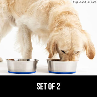 Gorilla Grip Stainless Steel Metal Dog Bowl Set of 2, Rubber Base, Heavy Duty Feeding Dishes, Food Grade BPA Free, Less Sliding, Quiet Pet Bowls for Cats and Dogs, Holds 4 Cups (32 fl oz), Royal Blue