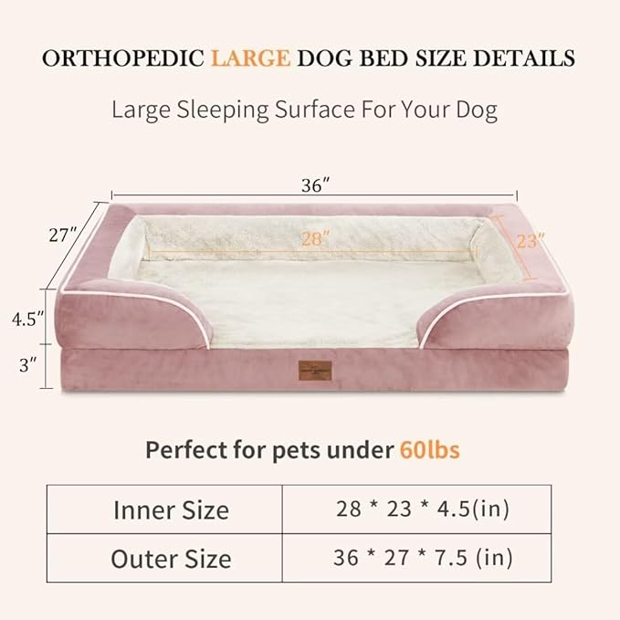 Large Dog Beds Waterproof Orthopedic Foam Dog Beds for Large Dogs Sofa Comfy Pet Bed with Non-Slip Bottom & Washable Removable Cover(Large