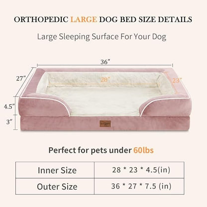 Large Dog Beds Waterproof Orthopedic Foam Dog Beds for Large Dogs Sofa Comfy Pet Bed with Non-Slip Bottom & Washable Removable Cover(Large