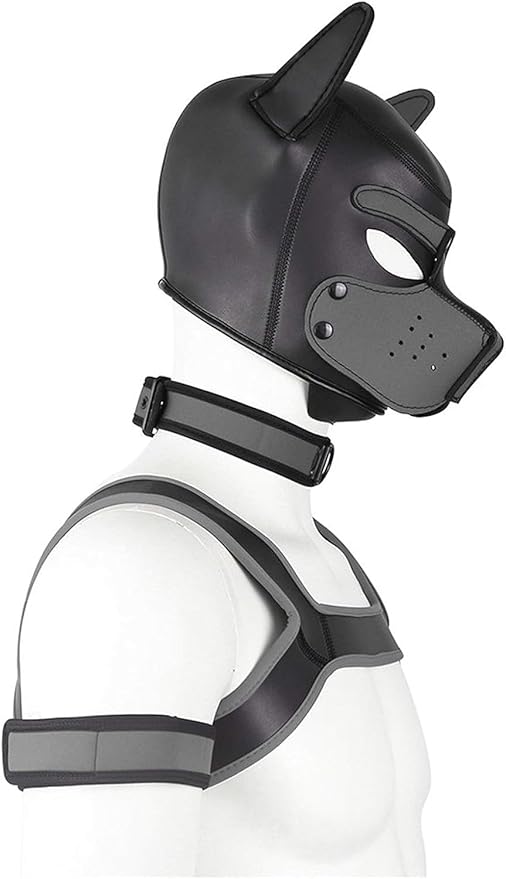 4 Sets Neoprene Puppy Hood Animal Head Mask Novelty Costume Dog (Hood Mask + Collar + Armband + Harness) (X-Large, Gray)