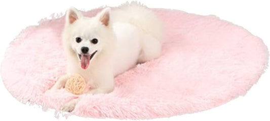 39 Inch Plush Dog Bed Mat Warm Fluffy Round Puppy Crate Pad with Anti-Slip Waterproof Bottom Soft Comfy Pet Kennel Mat for Small and Medium Dogs Sleeping(Light Pink)