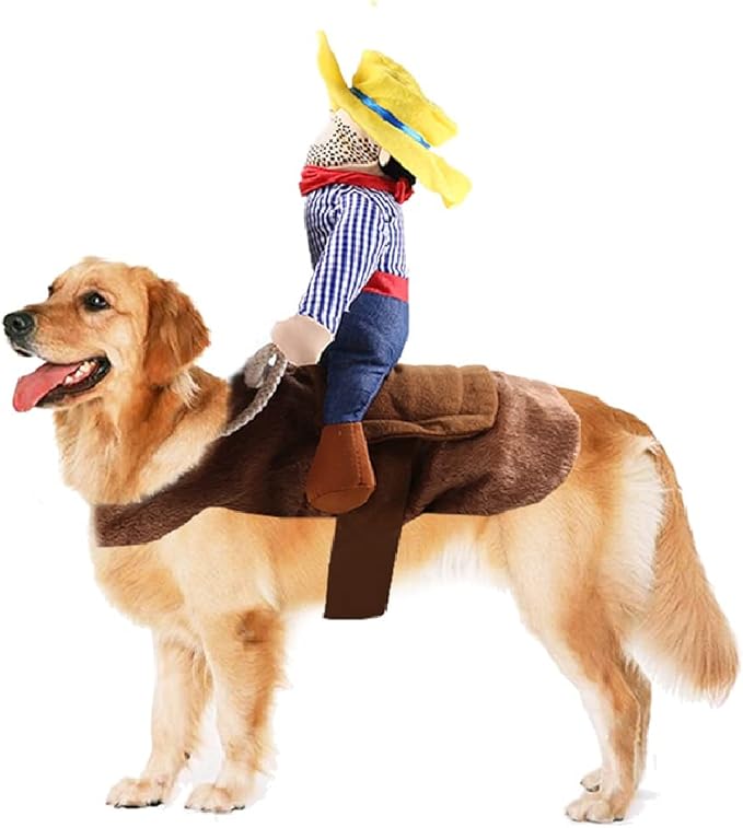 Halloween Cowboy Dog Cat Costume Clothes Novelty Funny Pets Party Cosplay Apparel Dog Riders Clothing (L(Chest:19.68"-27.55"))