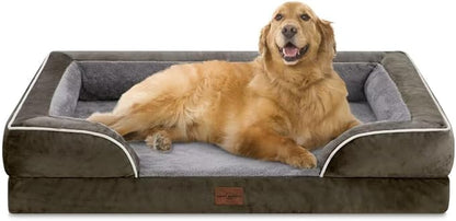 XL Dog Bed for Extra Large Dogs, Waterproof Orthopedic Foam Dog Beds with Bolster, Washable Dog Bed Sofa Pet Bed with Removable Cover & Non-Slip Bottom(X-Large,Dark Green)