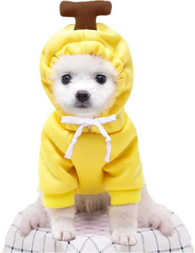 Halloween Dog Banana Costume,Cute Dog Hoodie for Small Dogs, Dog Coats for Small Dogs Winter Fall, Yorkie Chihuahua Pomeranian Puppy Clothes(Medium, Yellow-Banana)