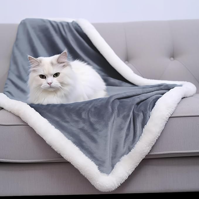 Pet Blanket for Cats & Small Dogs, Double-Side Sherpa Blanket for Pets, Cozy Small Blanket Couch Cover for Dogs (Grey, M 30x40”)