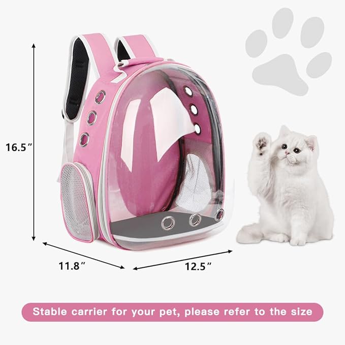 Pet Backpack Carrier with Harness Backpack with Bubble Clear Front for Cats, Small Dogs, Bunnies etc with Harness Included, Pet Carrier for Traveling, Walking, Hiking and Outdoor Activities