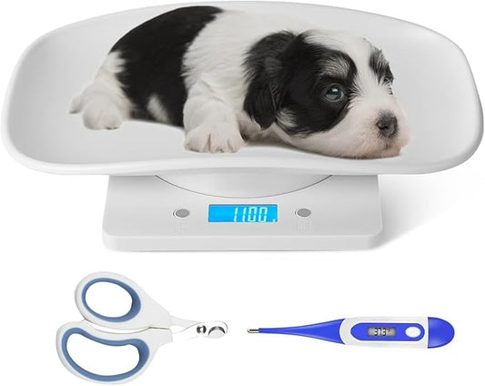 Puppy Scales for Weighing, Multi-Function LCD Digital Puppy Scale for whelping Dogs with Pet Thermometer＆Nail Clipper, Perfect for Puppy/Hamster/Hedgehog/Food, Capacity up to 33 lb