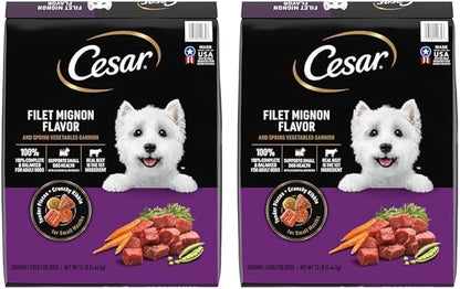 Cesar Small Breed Adult Dry Dog Food Filet Mignon Flavor with Spring Vegetables Garnish Dog Kibble, 12 lb. Bag (Pack of 2)