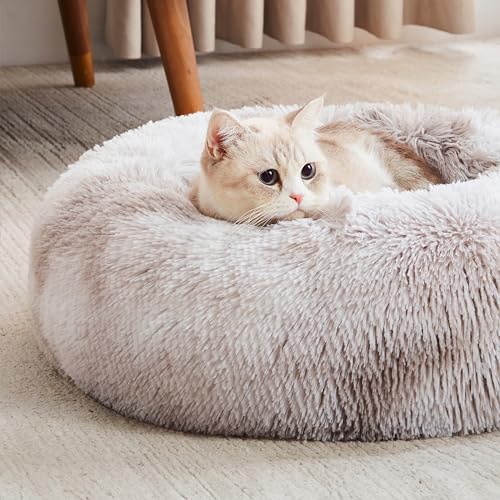 WESTERN HOME WH Calming Dog & Cat Bed, Anti-Anxiety Donut Cuddler Warming Cozy Soft Round Bed, Fluffy Faux Fur Plush Cushion Bed for Small Medium Dogs and Cats