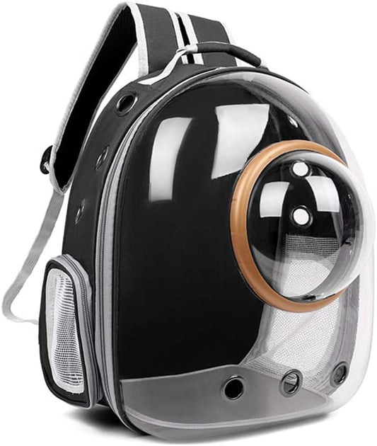 Pet Space Capsule Backpack, Small Medium Cat Puppy Dog Carrier, Transparent Breathable Heat Proof, Pet Carrier for Travel Hiking Walking Camping, Black