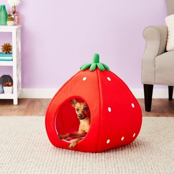 YML Strawberry Pet Bed House for Cats, Dogs, Kittens, Puppies, Rabbits, Medium, Red