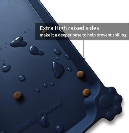 Hoki Found Large Silicone Pet Food Mats Tray Navy,24'' x 16''.
