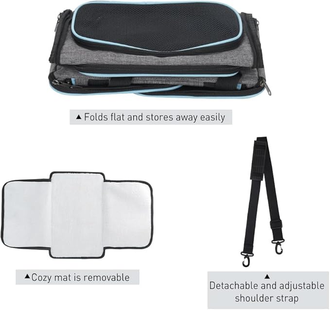 Fancial Expandable pet carrier, airline-approved collapsible cat soft-sided carrier with removable plush pad, suitable for cats, small dogs, small dogs (16.2 inches x 10 inches x 10.6 inches)