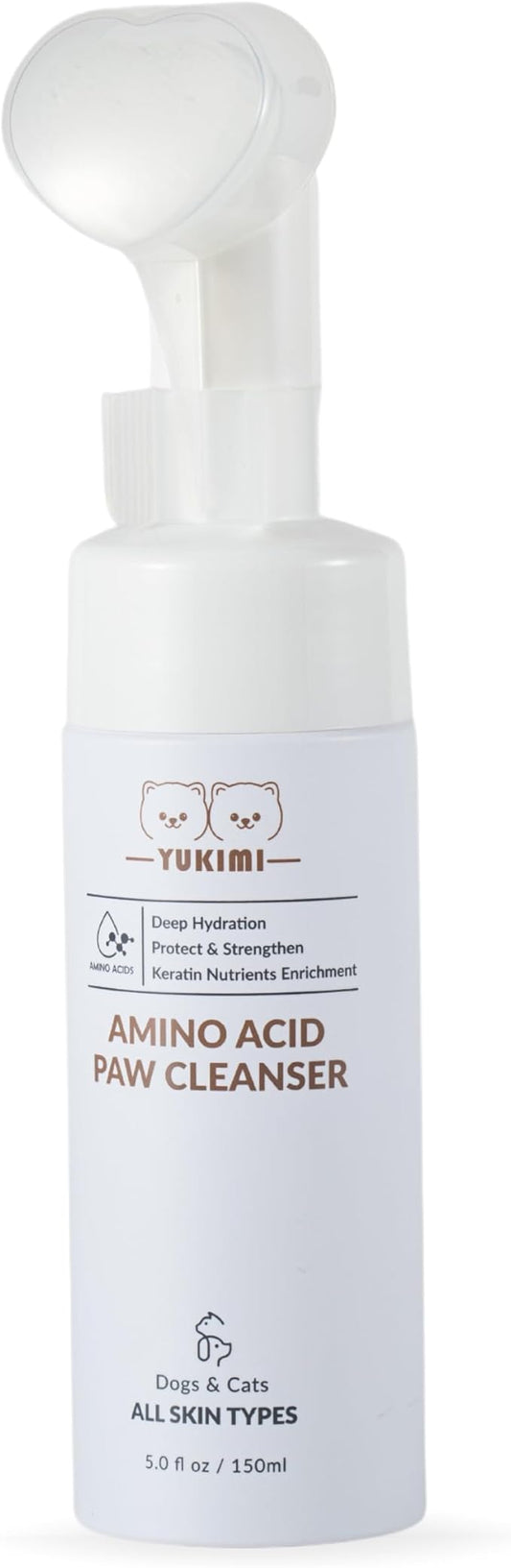 YUKIMI Premium Amino Acid Paw Cleanser with Silicone Bristle Brush for Dogs & Cats | Dermatologist Certified Hypoallergenic | Hydrating, Soothing, Deodorizing, Moisturizing | pH Balanced - 5.0 Fl Oz