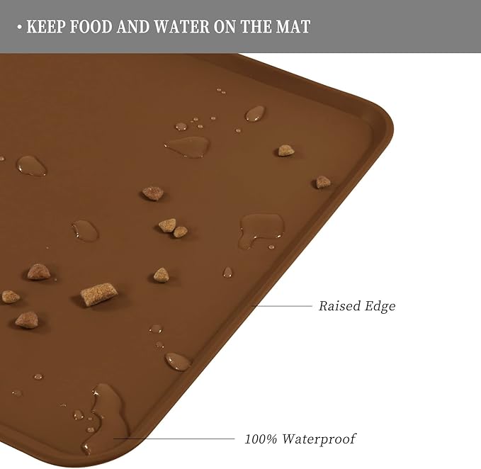 Reopet Waterproof Pet Feeding Mat with High Raised Edges, Heavier and Thicker Placemats for Cat Dog Water Bowl, BPA Free Silicone Feeding Mat, Dog Cat Feeding Mats for Food and Water Prevent Spill