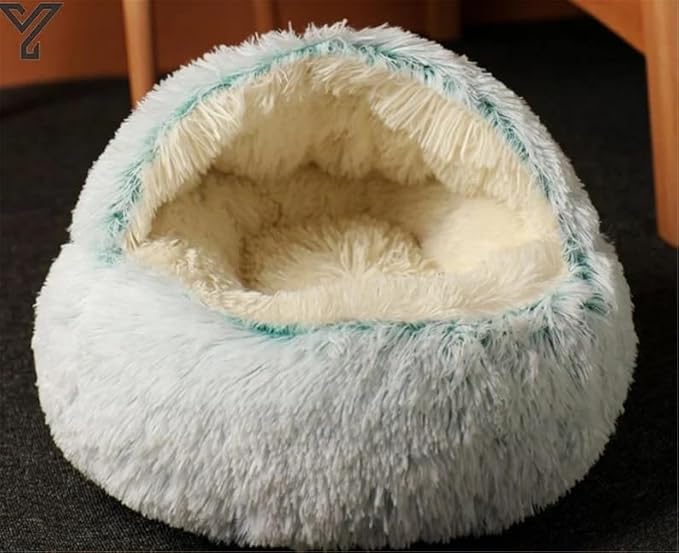Cat Bed Round Fluffy Hooded Cat Bed Cave