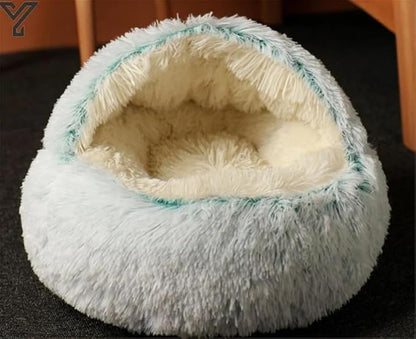 Cat Bed Round Fluffy Hooded Cat Bed Cave
