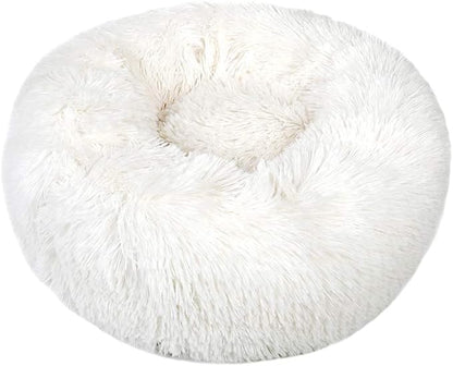 otoez Kitten Puppy Bed Extra Small XS Round Dog Cat Beds Anti Anxiety Plush Pet Calming Donut Bed with Non-Slip Waterproof Bottom (15.7", White)