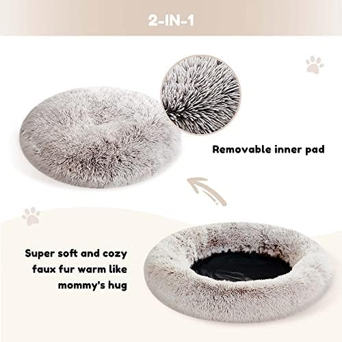 WESTERN HOME WH Calming Dog & Cat Bed, Anti-Anxiety Donut Cuddler Warming Cozy Soft Round Bed, Fluffy Faux Fur Plush Cushion Bed for Small Medium Dogs and Cats