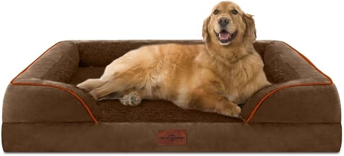 XL Orthopedic Dog Beds for Extra Large Dogs, Waterproof Dog Bed with Bolster, Washable Dog Bed Sofa Pet Bed with Removable Cover & Non-Slip Bottom(X-Large,Chocolate Brown)