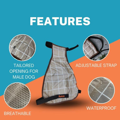 Waterproof Pet Dog Original Belly Vest Jacket Cover, Lightweight Breathable Outdoor Indoor - Clean & Dry in Rain Snow Mud (Grey Grid, M)