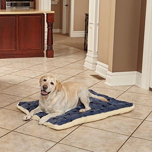 MidWest Homes for Pets Reversible Paw Print Pet Bed in Blue / White 45.2L x 28W x 3.8H for