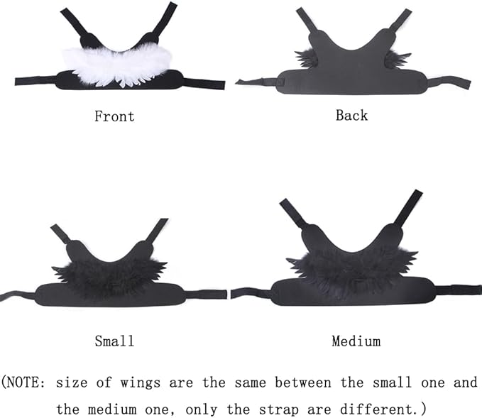 WeeH Pet Halloween Costume Cosplay Angel Devil Black White Wing for Dog Cat Rabbit Piggy (White, 13.6 x 7 inch)